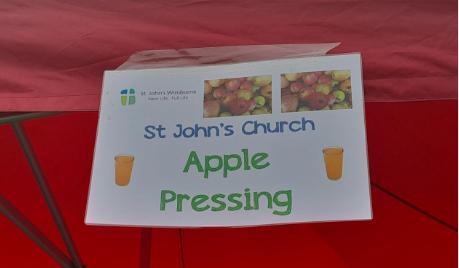 Sign saying Apple Pressing by St John's Church